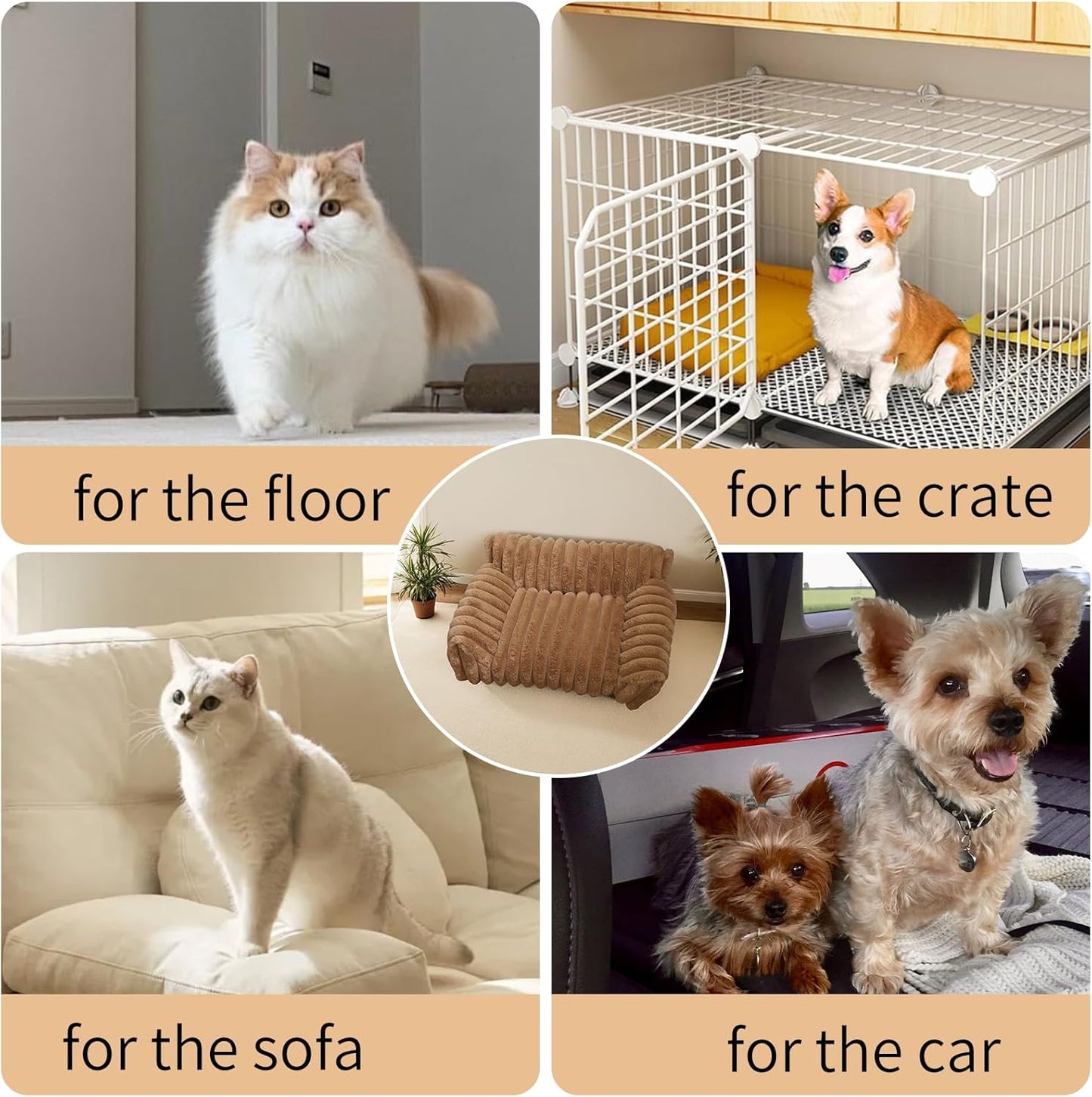 Indoor Pet Sofa Bed | Cat Sofa Bed, Soft Square Pet Bed, Indoor Non-Slip Cat Bed, Comfortable Plush, Suitable for Small to Medium Cats and Dogs (Khaki, L(29.52 * 21.65 * 9.84in))