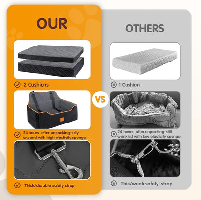 Dog Car Seat Large Medium - Sized Dog Car Pet Bed for Dogs Under 55 Lb or 2 Small Dogs,Safety Memory Foam Booster Seat 2 Cushions,Large Pet Bed Seat for Backseat