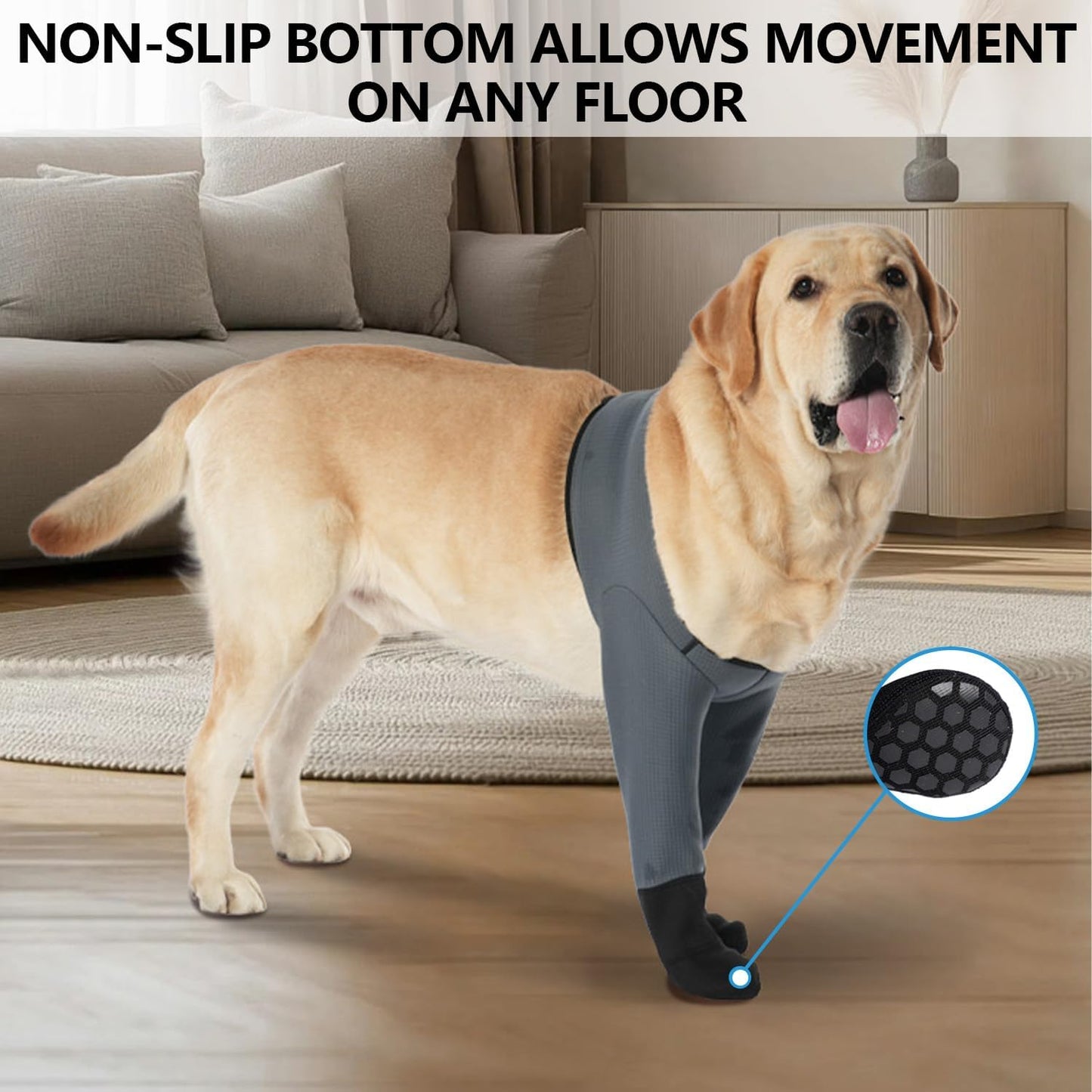 Dog Socks & Boots - Waterproof Anti-Licking Paw Protectors with Non-Slip Bottom, Post-Surgery Recovery Sleeves for Wound Protection (Grey, M)