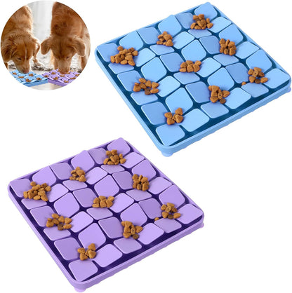 2 Pcs Silicone Snuffle Lick Mat for Dogs, 8 x 8 Inch with Suction Cups, Slow Feeder Puzzle Toy for Mental Stimulation Anxiety Relief, Blue & Purple
