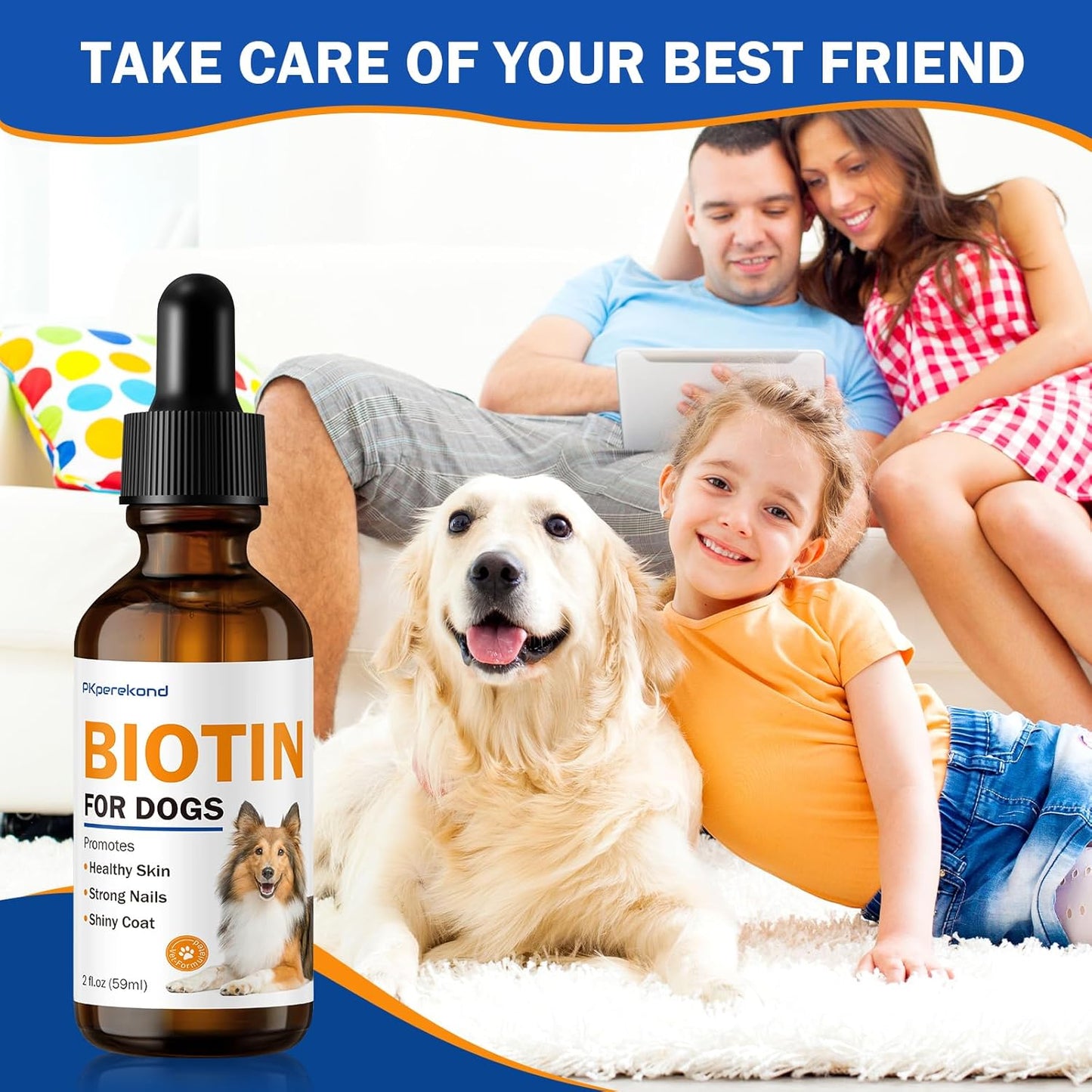 Liquid Biotin Supplement for Dogs, 2000 mcg, Strengthens Dog Nails, Promotes Healthy Coat & Skin with Biotin and Collagen, Slows Down Dog Shedding, Relieves Dry Skin, Faster Absorption, 2 oz