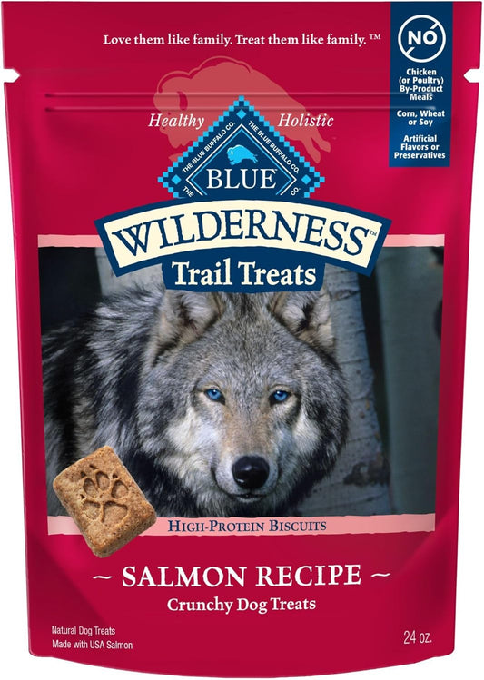 Blue Buffalo Wilderness Trail Treats Crunchy Dog Biscuits, Grain-Free and High-Protein Dog Treats Made with Natural Ingredients, Salmon Recipe 24-oz Bag