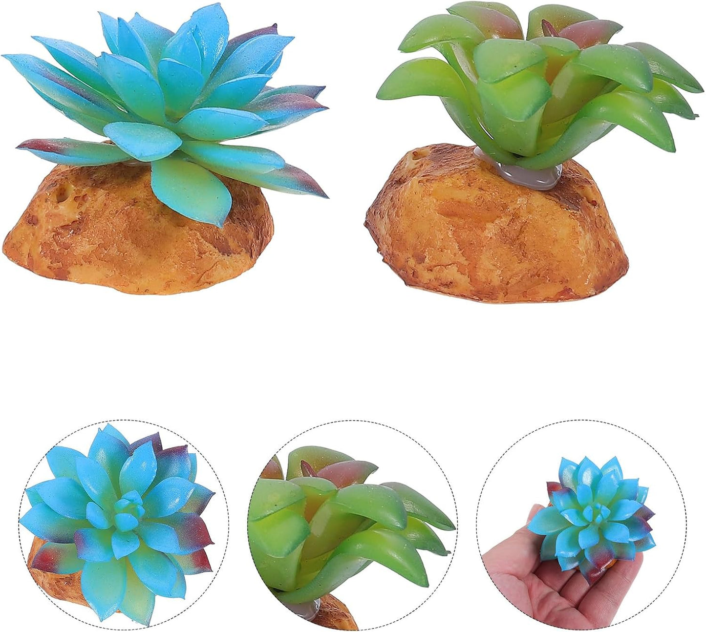 2Pcs Reptile Tank Artificial Succulent Plants Decor Set Lifelike Simulation Plants Adornment for Reptile Habitat Box Sturdy Plastic Terrarium Landscaping Accessories for