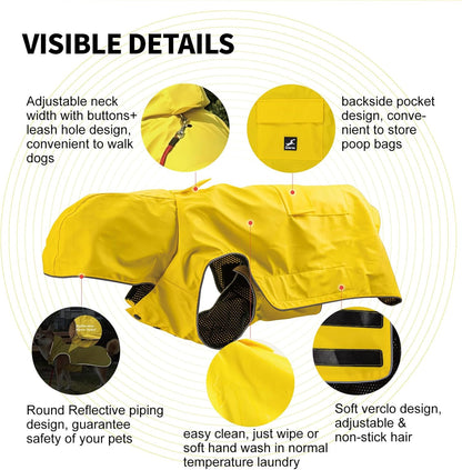 Dog Raincoat Waterproof Reflective Jacket – Lightweight Hooded Poncho with Adjustable Belly Strap & Leash Hole – Rain Slicker Coat for 2XSmall-5XLarge Dogs – Easy to Wear (Yellow X-Large)