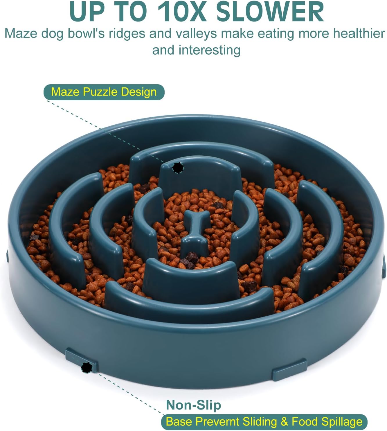 WHIPPY Large Slow Feeder Dog Bowls for Large Medium Dogs Anti-Chocking Slow Feeding Maze Dog Food Bowl Slow Eating Interactive Bloat Stop Puzzle Bowl,Blue