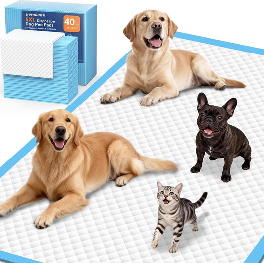 URPOWER Extra Large Dog Pee Pads 55"x29.5" 40 Count, 5XL Super Absorbent Puppy Pads Disposable Potty Training Pads for Dogs & Cats, Leak-Proof Baby & Adults Bed Pads, Pet Pads for Car, Crate