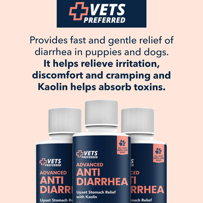 Vets Preferred Anti-Diarrhea & Gas Relief for Dogs – Kaolin Formula to Soothe Upset Stomach & Support Digestive Health – All Breed & Size Dogs – 8 fl oz Liquid – Made in USA