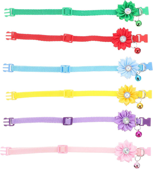 6Pcs Flower Design Cat Collars with Bell Adjustable Decorative Neck Chains for Kitten and Small Dogs Set for Pet Neck Decor and Everyday Use