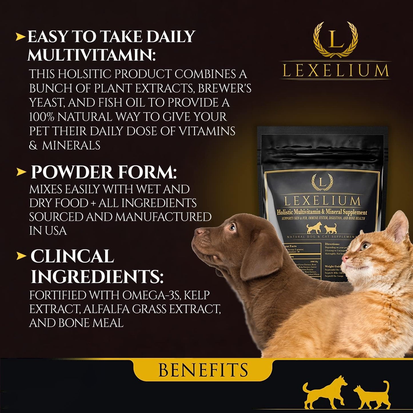 Holistic Multivitamin Supplement for Dogs and Cats - Complete 12-in-1 Plant-Based Vitamins & Minerals for Skin, Coat, Digestion, Bones, and Immunity - Omega-3 Fish Oil, Vitamin Mineral Complex - 200G