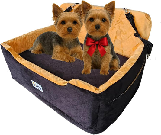 Large Dog Car Seat – Booster Seat Bed for Pets up to 55 lbs, Black, Travel Safety | Fits 2 Small Dogs Pets| Washable Cover & Thick Cushion | Rear Seat or SUV