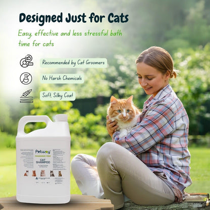 Petway Petcare Cat Shampoo, Natural Dandruff Shampoo, pH Balanced Cat Grooming Supplies with Plant Derived Surfactant, Free of Fragrance, DEA, Phosphates, Parabens & Enzymes, Removes Oil and Dirt, 5 L