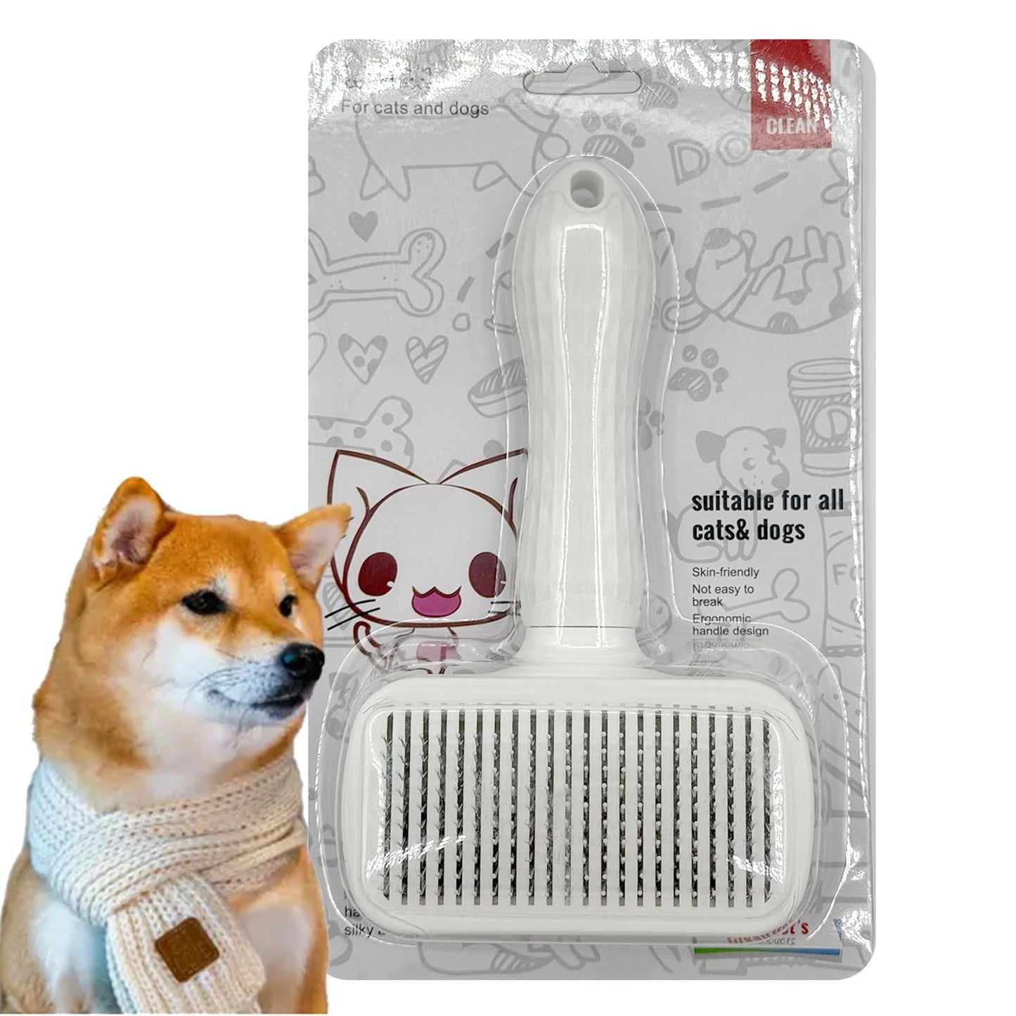 Self Cleaning Slicker Brush, Dog Cat Bunny Pet Grooming Shedding Brush, Easy to Remove Loose Undercoat, Pet Massaging Tool Suitable for Pets with Long or Short Hair (White)