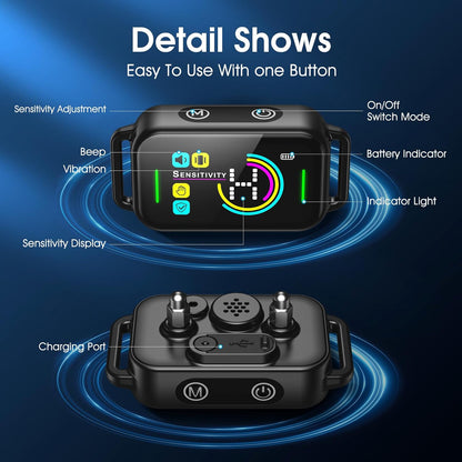 Dog Bark Collar for Large Medium Small Dogs - Smart AI 1S Stop Barking, Anti Barking Device & Dog Training Collar with Beep, Vibration & 8-Level Sensitivity, IP67 Waterproof, USB-C Fast Charge - Black