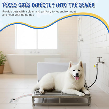 Shimeyao Stainless Steel Dog Potty 32 x 20 Inch with Tray, Removable High Pee Walls, Automatic Flushing and Cleaning System Dog Toilet Puppy Litter Box Portable Pet Pee Pad Holder for Indoor Outdoor