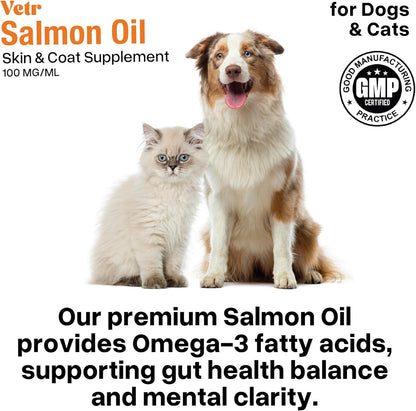 Vetr Norwegian Salmon Oil for Dogs & Cats, 16.9 oz - Omega 3 Fish Oil for Healthy Skin, Shiny Coat, Joint & Heart Health