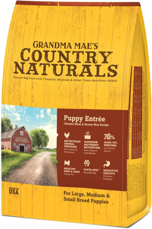 Grandma Mae’s Country Naturals Dry Dog Food, Puppy Formula, Chicken & Brown Rice, Slow Cooked & Nutrient Dense, Made in USA, 12 LB Bag