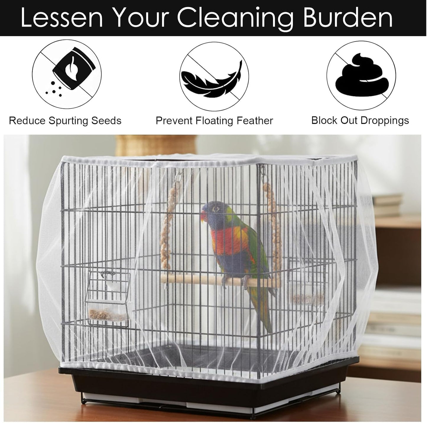 Bird Cage Seed Catcher, White Breathable Seed Catcher for Bird Cage Birds Cages Net Birds Cages Accessories for Parrot Enclosures Stops Scatter