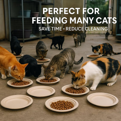50pcs 6 Inch Disposable Cat Food Bowls Made of Eco-Friendly Wheat Straw, Ideal for Travel, Camping & Hotel Feeding, Perfect for Outdoor Use and Feral Cat Feeding (Pack)