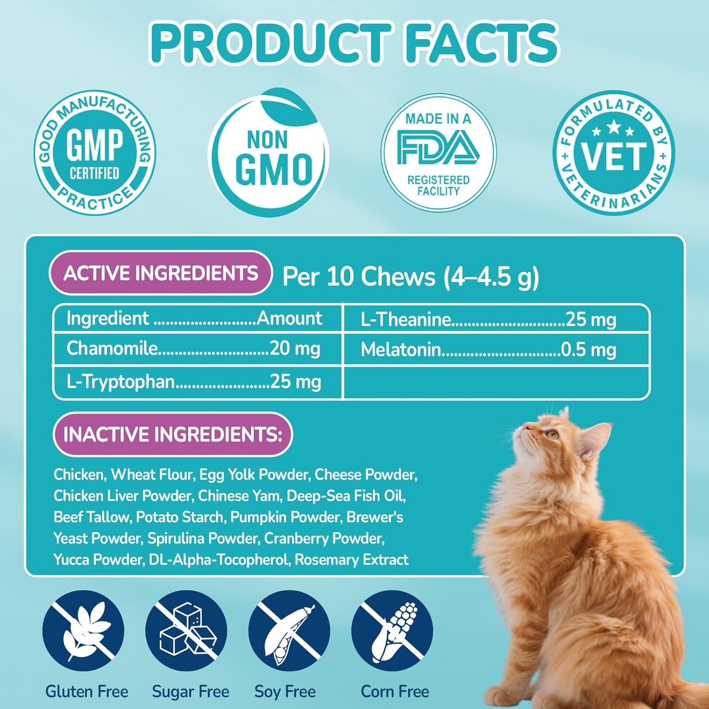Cat Calming Treats, 500 Crunchy & Creamy Calming Chews for Cats, Natural Calming Cat Treats to Manage Stress & Anxiety, Tasty Calm Chews Supplement, Chicken Flavor