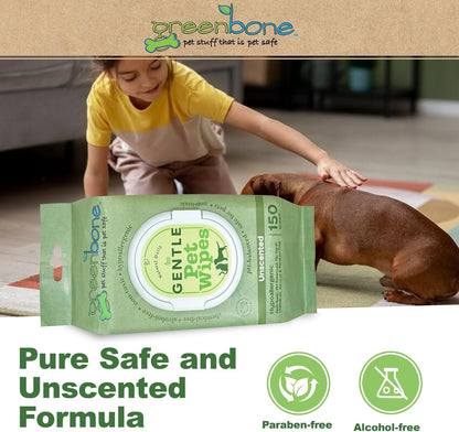 Greenbone Gentle Pet Wipes Unscented 150 Wipes