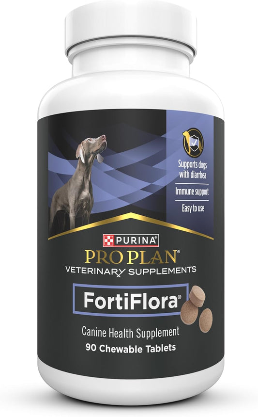 Purina Pro Plan Veterinary Supplements FortiFlora Probiotics for Dogs Chewable Tablets for Digestive Gut Health and Diarrhea - 90 ct. Canister