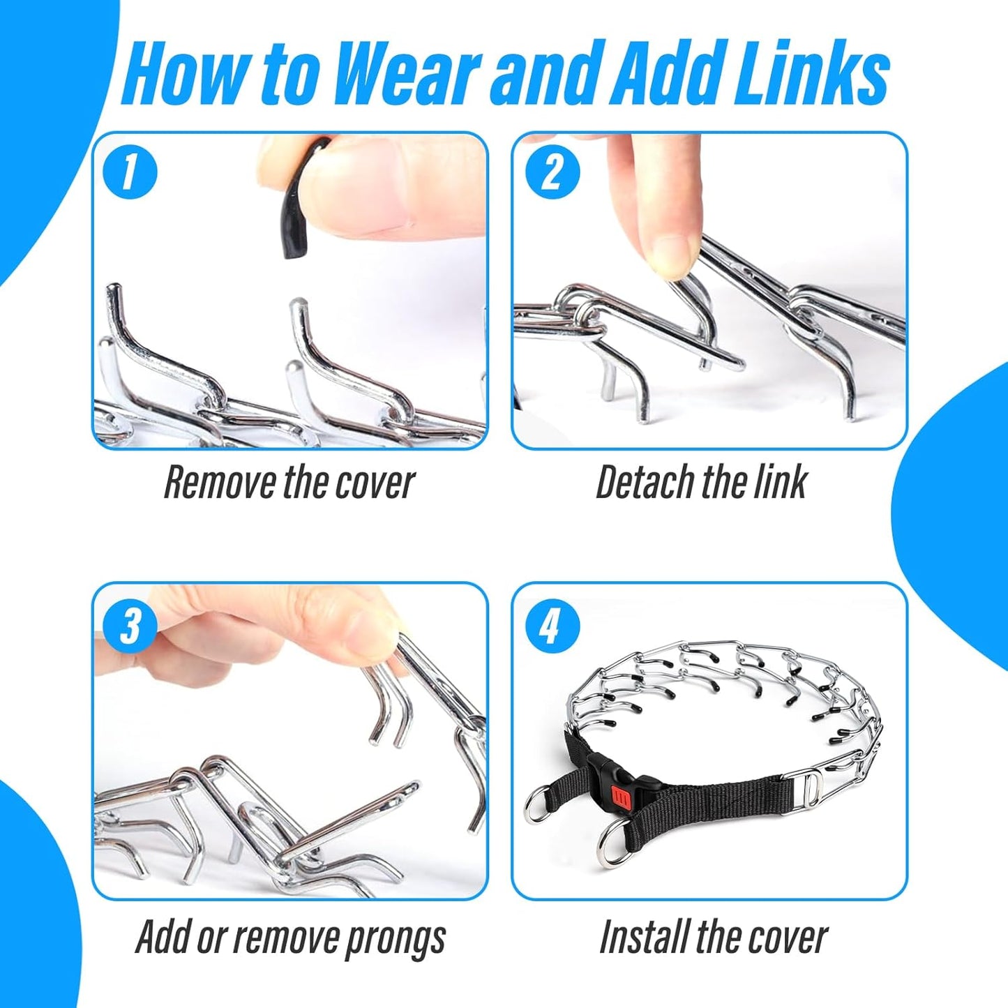 Adjustable Prong Collar for Large Dogs – Durable Metal Dog Collar with Quick Release Buckle, No-Pull Training Pinch Collar for Medium and Large Breeds (L, 20"-21.6")