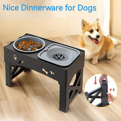 Kaiyue Elevated Dog Bowls with No Spill pet Water Bowl 4 Height Adjustable Raised Dog Bowl ，2-in-1 Elevated Slow Feeder