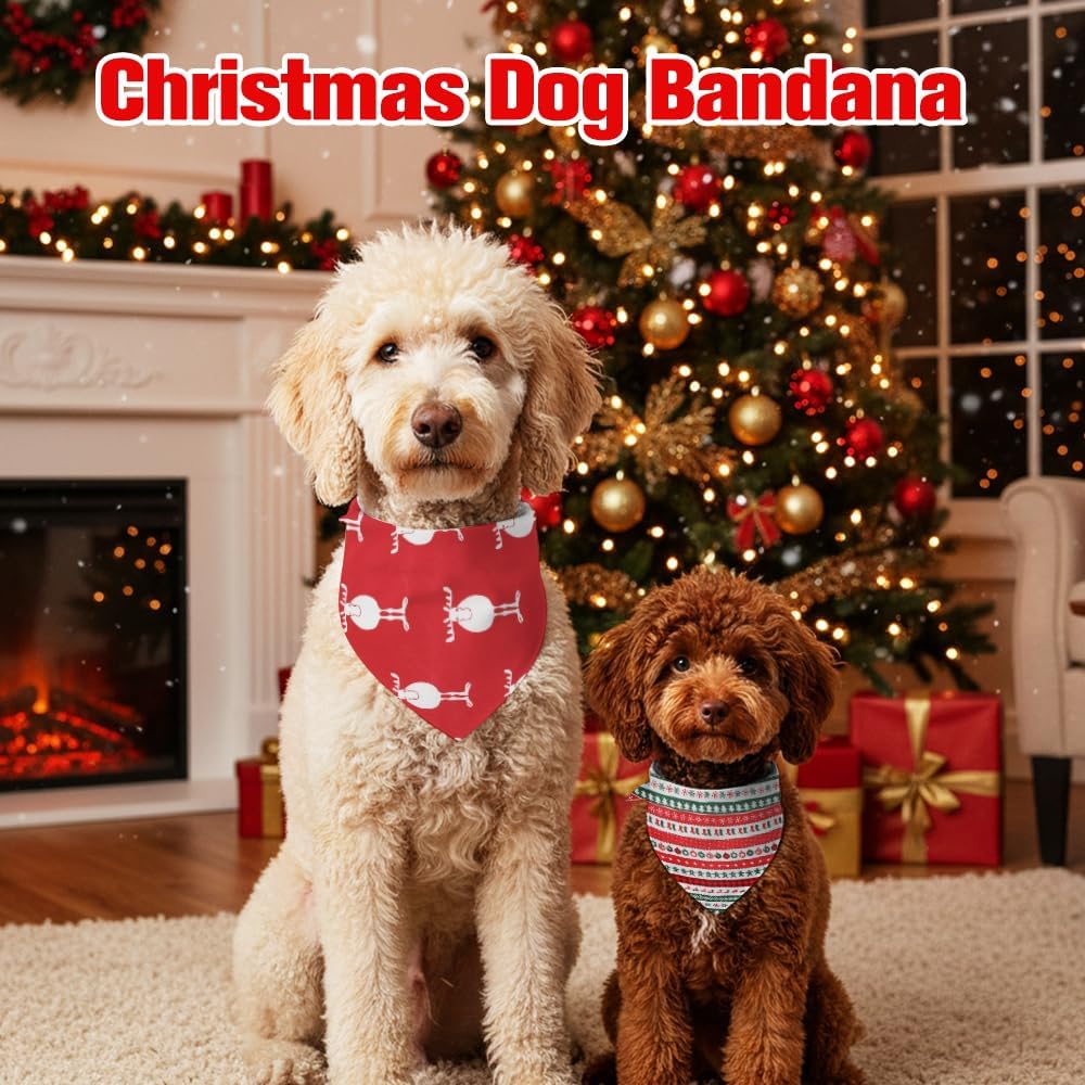4 Pack Christmas Dog Bandana, Dog Christmas Scarf, Triangle Santa Claus Scarf Adjustable Bib for Medium Large Dogs Outfit (L)