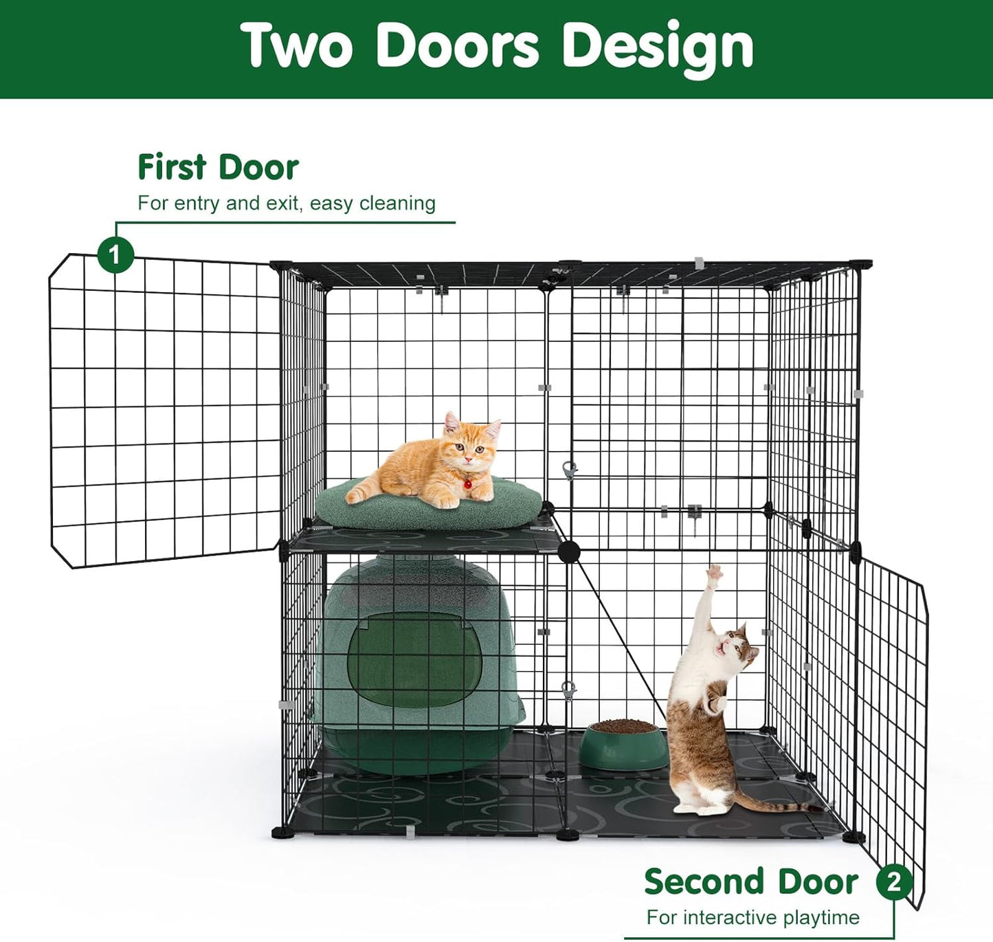 2 Tier Cat Cage, Indoor Cat Enclosures, DIY Cat Playpen Detachable Metal Wire Kennels Cats Crate Kitten House with Climbing Ladders 2 Doors Large Exercise Place for 1-3 Cats/Kitten, 28"x28"x28"