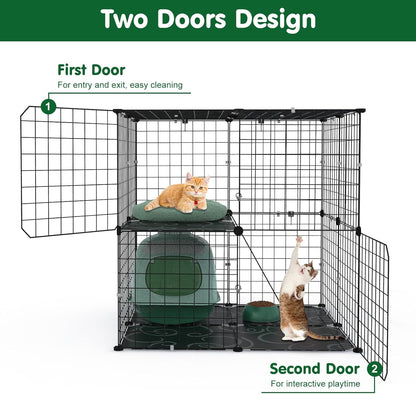 2 Tier Cat Cage, Indoor Cat Enclosures, DIY Cat Playpen Detachable Metal Wire Kennels Cats Crate Kitten House with Climbing Ladders 2 Doors Large Exercise Place for 1-3 Cats/Kitten, 28"x28"x28"