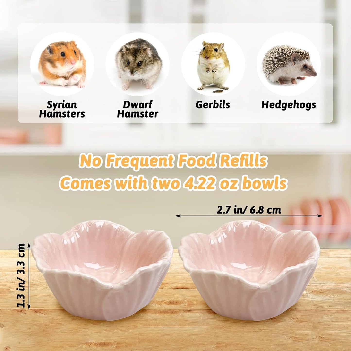 2 Pcs Hamster Food Bowl (2.7" D*1.3" H) &Wooden Small Animal Hideout (8" L*4" W*4" H)