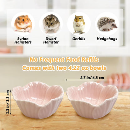 2 Pcs Hamster Food Bowl (2.7" D*1.3" H) &Wooden Small Animal Hideout (8" L*4" W*4" H)