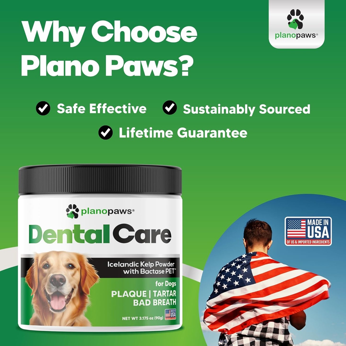 Dog Teeth Cleaning Powder - Plaque and Tartar Remover - Dental Powder with Bactase PET - Breath Freshener for Overall Dental Care - Supports Mouth, Teeth, and Gum Health for All Ages and Sizes