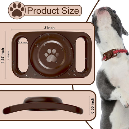[2 Pack] Waterproof AirTag Dog Collar Holder Case, Silicone Full-Body Protection, Soft Lightweight Stretchable Design for Dog Collars (Chocolate)