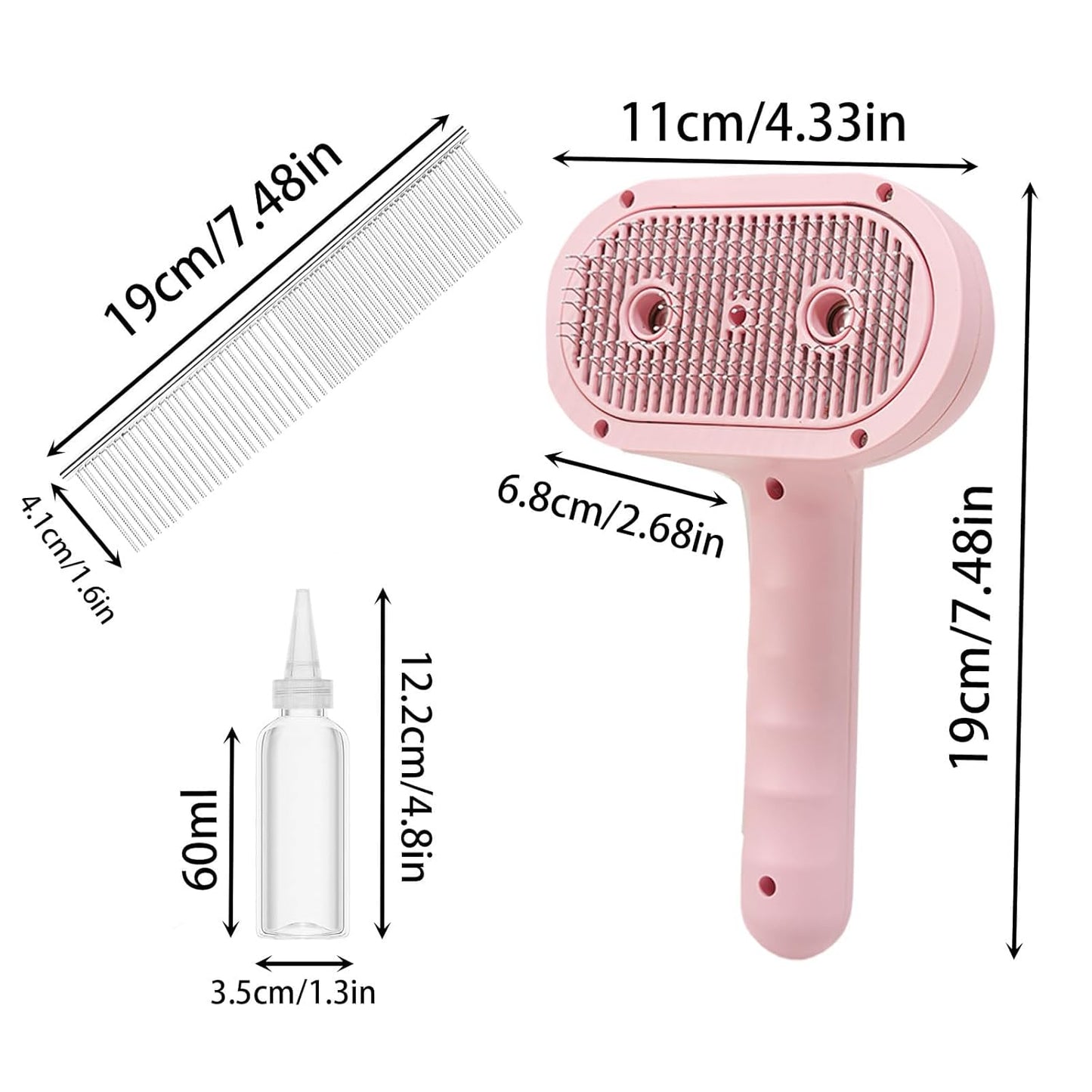 Cat Steam Brush with Release Button, 3-in-1 Steam Grooming Brush for Shedding, Hair Removal tool for Dogs & Cats, Self Cleaning Spray Comb with Mist for Long Haired Pets