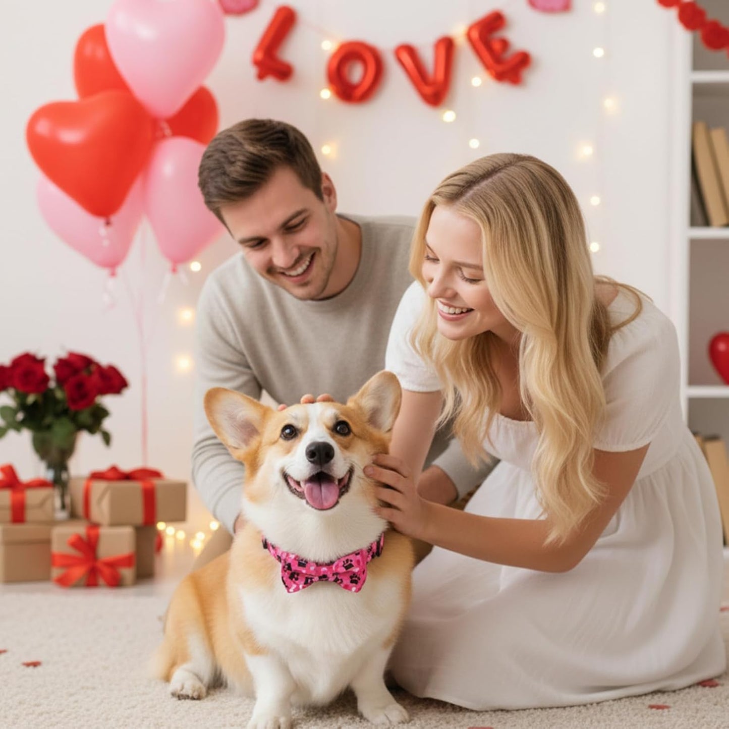 2 Pcs Valentines Dog Collar with Bow Tie Red Hearts Cute Pink Dog Collar Adjustable Safety Breakaway Buckle Soft for Small Medium Large Boy Girl Puppy Pet Dog Bows Removable Bowtie Cute