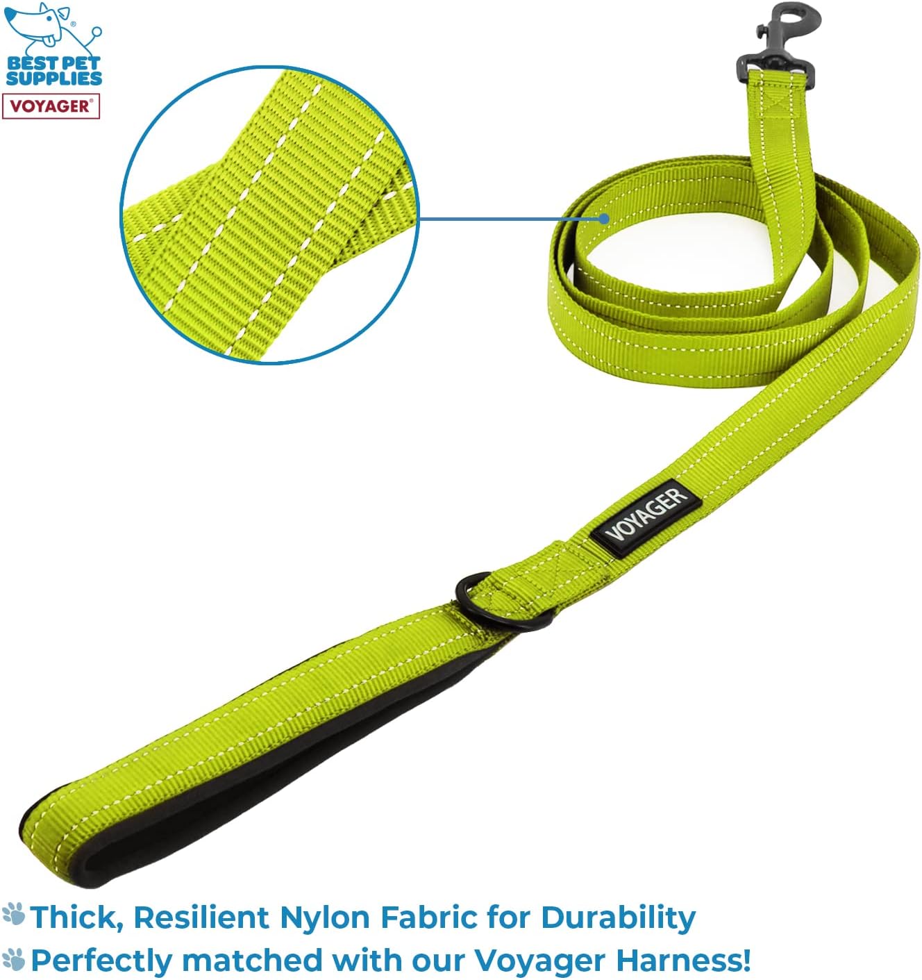 Voyager Step-in Air All Weather Mesh Harness & Reflective Dog 5 ft Leash Combo, Neoprene Handle, for Small, Medium, Large Breed Puppies by Best Pet Supplies - Leash Harness (Lime/Black Trim), M