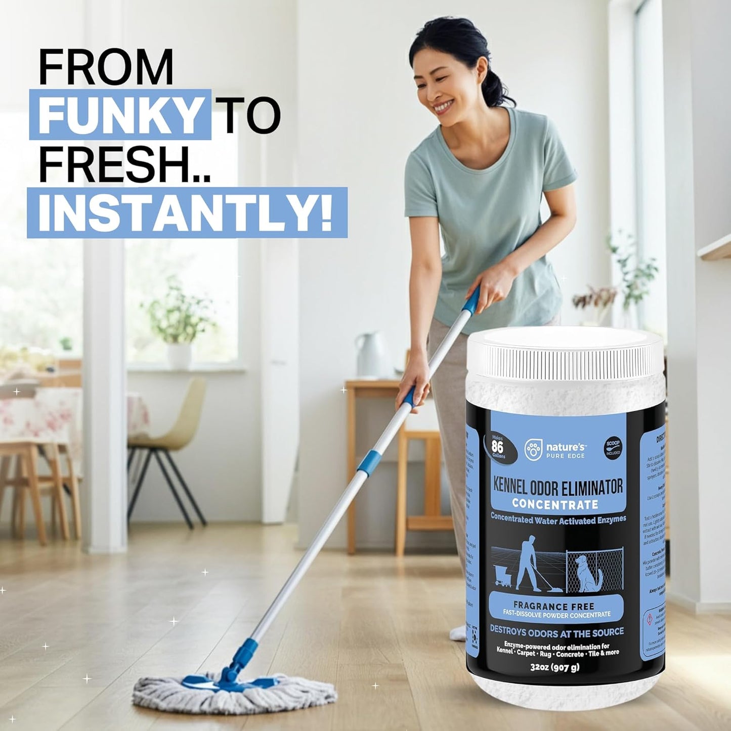 Kennel Odor Eliminator Concentrate – Enzyme Powder for Strong Pet Odor, Urine & Poop – Safe for Kennels, Crates, and Carpets – Makes 86 Gallons – Fragrance Free - Industrial Pet Urine Odor Eliminator.