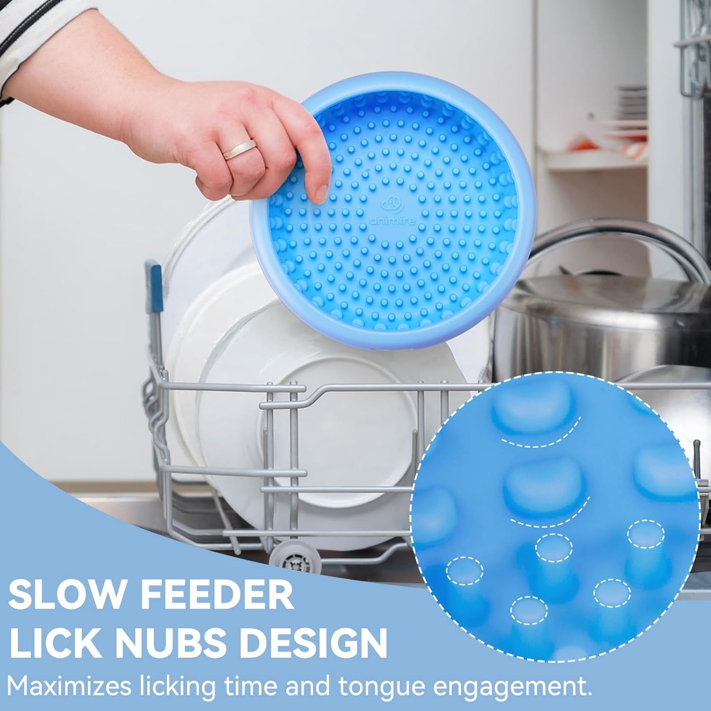 Dog Lick Bowl, Animire Freeze Lick Mat for Dogs, Non-Slip Slow Feeder Licking Bowl Enrichment Treat for Distraction Anxiety Relief, Food Grade Silicone, Dishwasher Safe(Baby Blue,S)