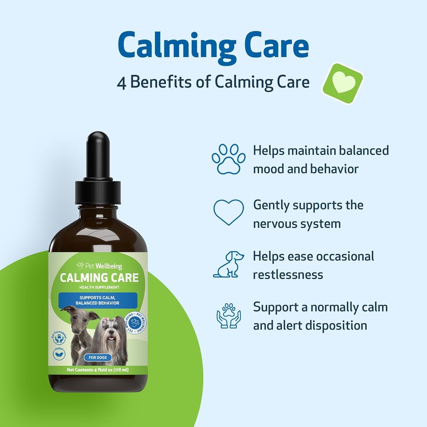 Pet Wellbeing Calming Care for Dogs - Veterinarian-Formulated - Calm Support, Relaxed Nervous System, Emotional Balance, Adaptogens - Herbal Supplement 4 oz (118 ml)
