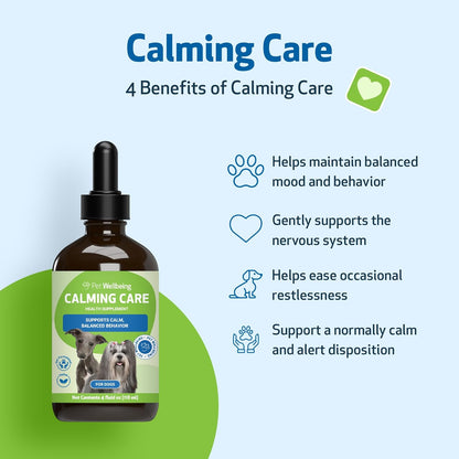 Pet Wellbeing Calming Care for Dogs - Veterinarian-Formulated - Calm Support, Relaxed Nervous System, Emotional Balance, Adaptogens - Herbal Supplement 4 oz (118 ml)