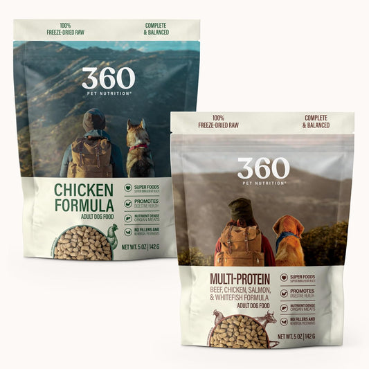 360 Pet Nutrition Freeze-Dried Raw Dog Food Multi Meat and Chicken 5 Ounce Trail Size Bags