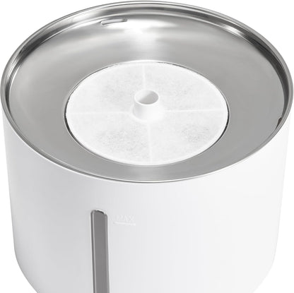 Amazon Basics Pet Water Fountain with Stainless Steel Top, 3L ,White (3 Filters included)