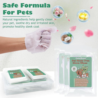 CuteBone Pet Glove Wipes - Dual-Sided Grooming Gloves with Wipes, Gentle and Effective Cleaning for Dogs, Removes Dirt, Fur, and Dander, Convenient and Mess-Free Grooming Solution, 18 Count