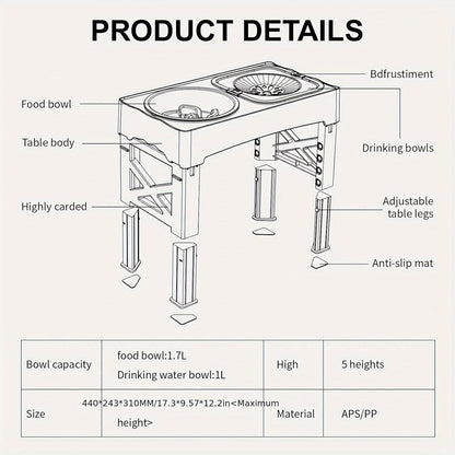 Kaiyue Elevated Dog Bowls with No Spill pet Water Bowl 4 Height Adjustable Raised Dog Bowl ，2-in-1 Elevated Slow Feeder