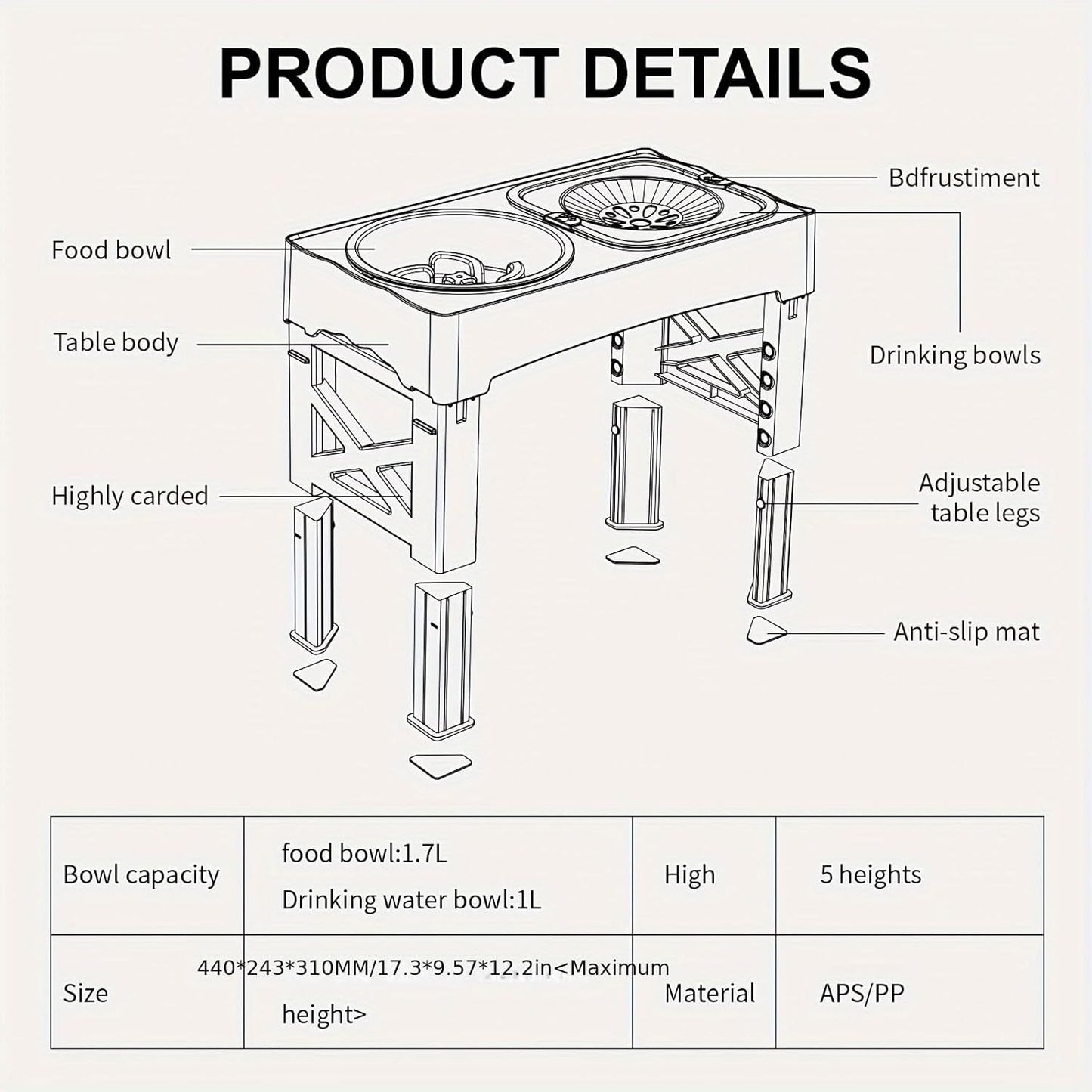Kaiyue Elevated Dog Bowls with No Spill pet Water Bowl 4 Height Adjustable Raised Dog Bowl ，2-in-1 Elevated Slow Feeder