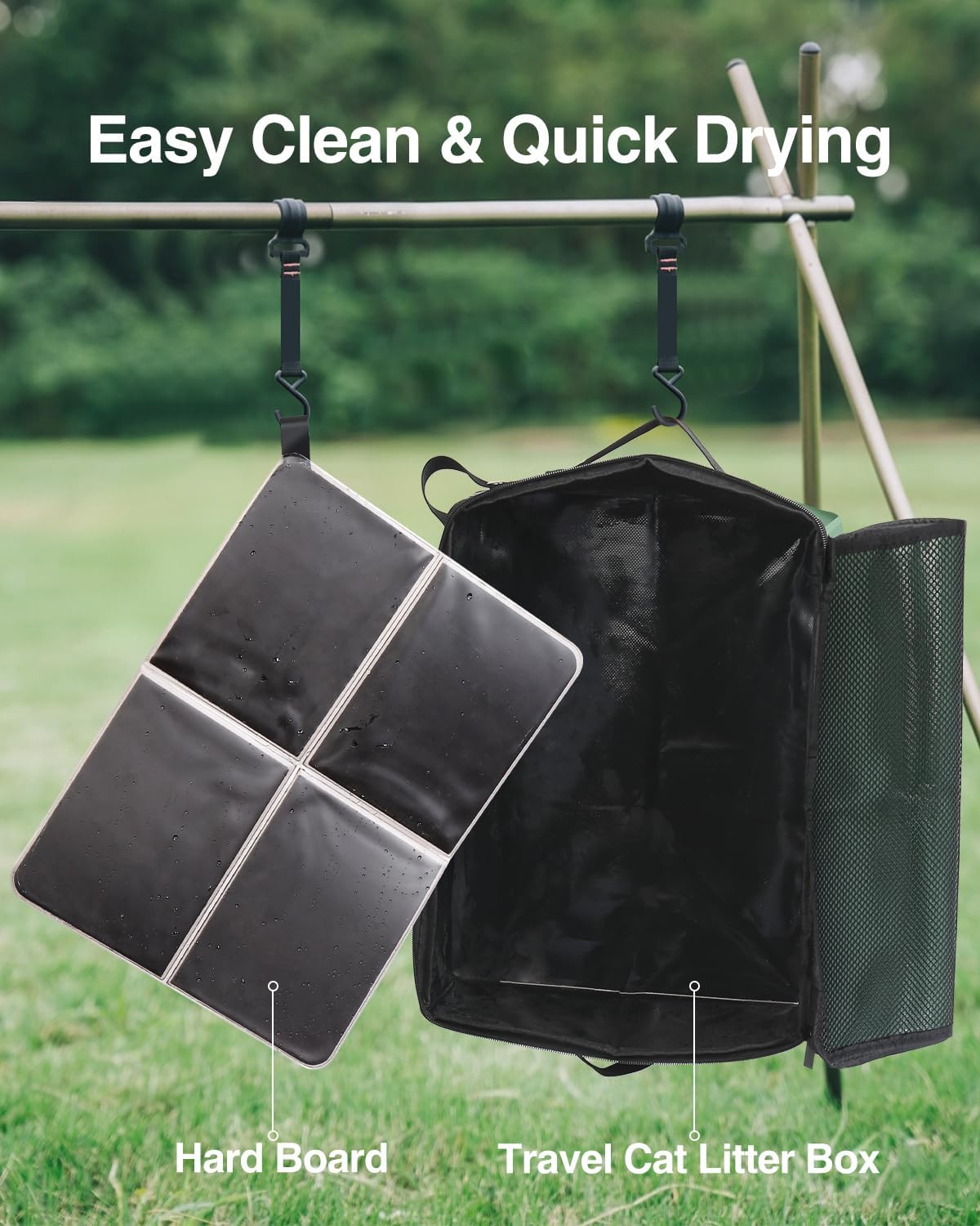 Luxtude Portable Travel Litter Box for Cats, Large Collapsible Litter Box with Lid for Odor Control, Waterproof and Easy Clean, No Smell, No Leakage for Car Road Trip, Hotel Room(Green, Large)