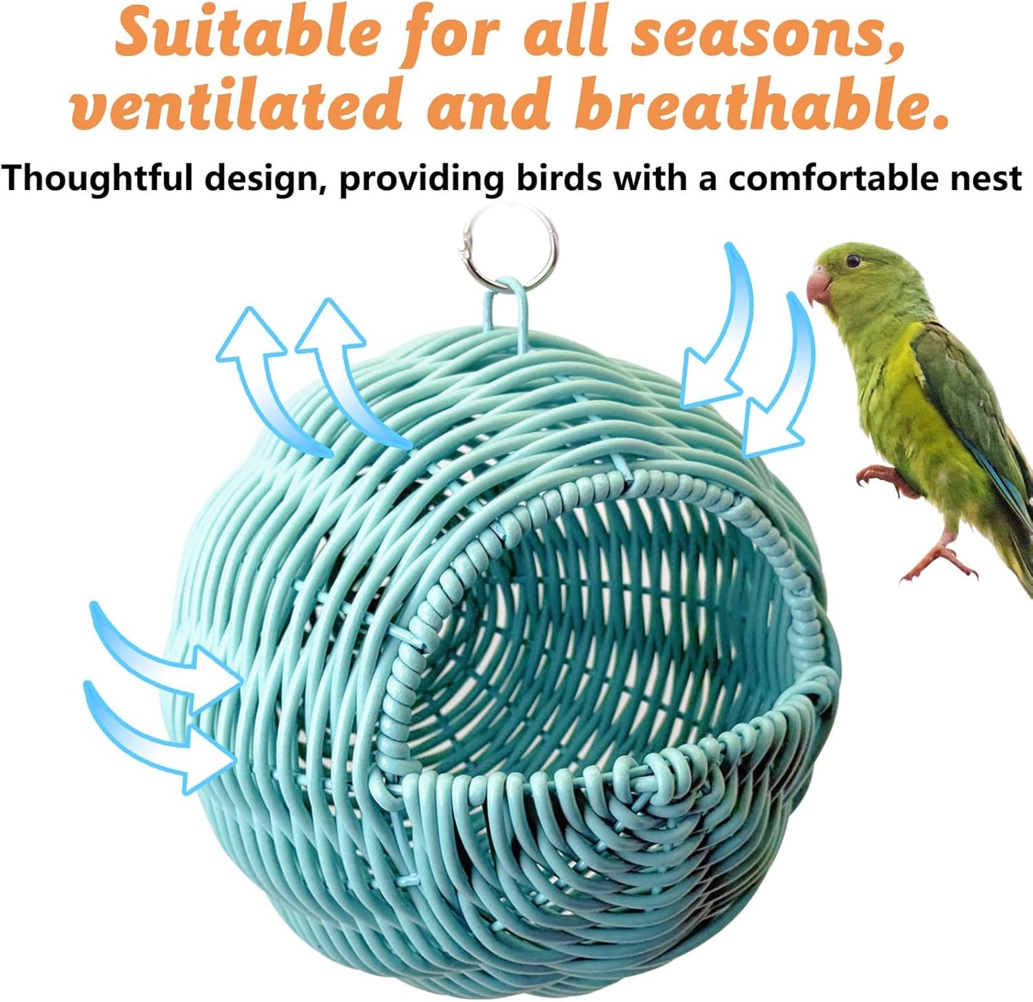 BNOSDM Wooden Long Bird Ladders and Blue Rattan Hang Bird Nest for Parrot