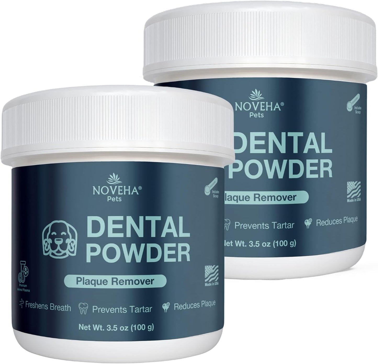 NOVEHA Pet Dental Powder | Vet-Approved Oral Care for Dogs & Cats | Natural Plaque Remover for Dogs Fresh Breath Formula | Easy Teeth Cleaning for Daily Use (2 - Packs)