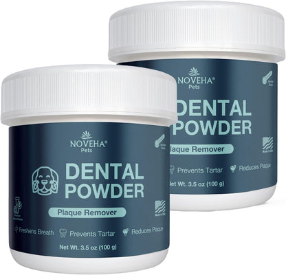 NOVEHA Pet Dental Powder | Vet-Approved Oral Care for Dogs & Cats | Natural Plaque Remover for Dogs Fresh Breath Formula | Easy Teeth Cleaning for Daily Use (2 - Packs)